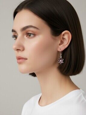 Purple Flower Dangle Earrings